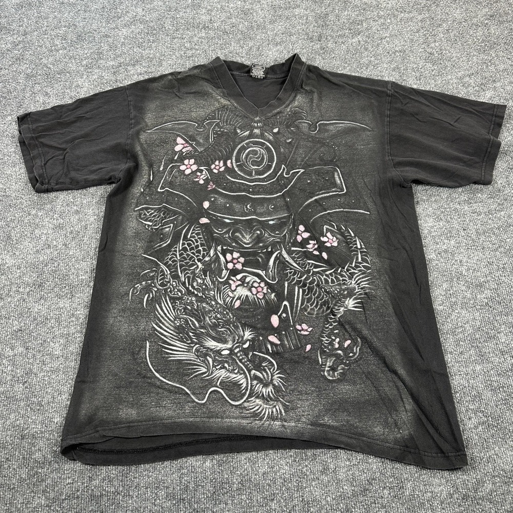 C+ Shirt Mens 4XL Black Samurai Dragon Graphic Tee Super Heavy Cotton Top